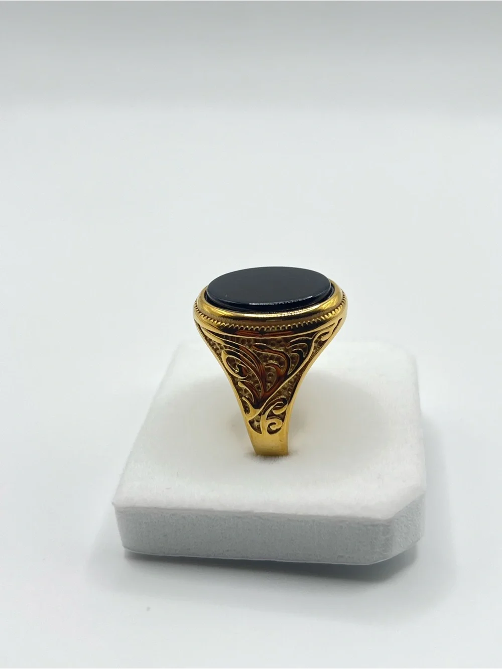 Gold-Tone Black Onyx Signet Ring for Men